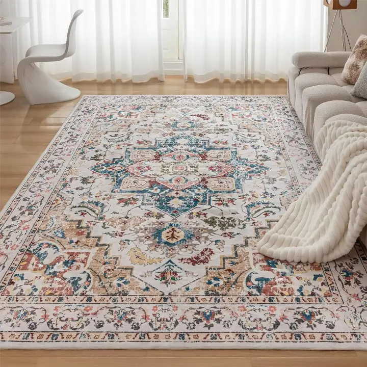 Alfombras lavables para sala de estar, alfombras antideslizantes para dormitorio, lavable a máquina, alfombra de pelo corto, alfombra grande para sala de estar, alfombra vintage oriental - 1