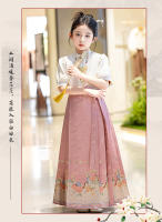 Conjunto de falda con cara de caballo para niñas chinas, color rosa, nuevo estilo occidental de alta gama, estilo antiguo Ming Hanfu Tang para niños - details 7