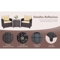 Conjunto de Muebles de Jardín, 3 Piezas de Ratán para Exterior, 2 Sillones con Cojines y 1 Mesa