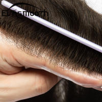 Tupé con Base de piel ultrafina para hombre, prótesis capilar Invisible, sistema de cabello humano Natural, v-looped, 0,03mm - details 5