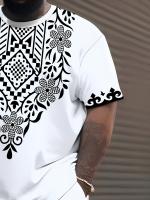 Conjunto de ropa deportiva informal de talla grande para hombre: camiseta de manga corta con estampado floral y pantalones cortos con bolsillo con cordón, mezcla de poliéster, lavable a máquina, TALLA GRANDE - details 3