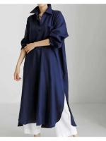 Novedad de verano, camisa de algodón para mujer, cárdigan elegante holgado Irregular, vestido de manga larga a la moda con un solo pecho - details 15