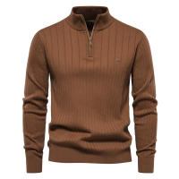 Suéter de alta calidad para hombre, suéter de color sólido medio cremallera, nuevo estilo de otoño e invierno 24. - details 3