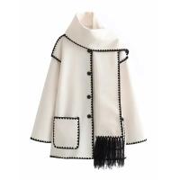 Chaqueta elegante suelta de media temporada para mujer, cuello con bufanda en zigzag, ropa de moda, otoño e invierno, 2024 - details 3