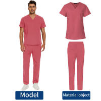 Top exfoliante con cuello en V + pantalón médico, ropa de enfermería, uniformes médicos de S-3XL, disfraz de médico de dentista de manga corta, Tops y pantalones de enfermera - details 42
