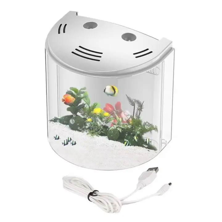 Bomba de agua para pecera de escritorio, filtro de agua, acuario de peces transparente de gran capacidad con luz Led de plantas acuáticas de plástico - 1