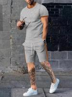 Conjunto Casual de Verano para Hombres Camiseta de Manga Corta con Patrón de Abyes y Pantalones Cortos con Cordón Light Brown y Blanco Perfecto Regalo para Él - details 2