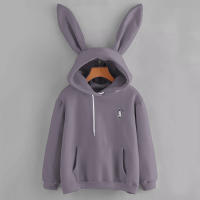 Sudadera con capucha para mujer, suéter de manga larga con Orejas de conejo/gato, con bolsillo frontal, Top - details 12