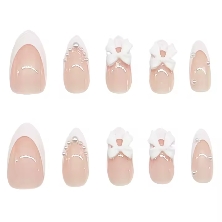 Uñas postizas francesas desnudas con punta blanca, uñas de borde liso e inofensivas para compras, citas y reuniones - 1