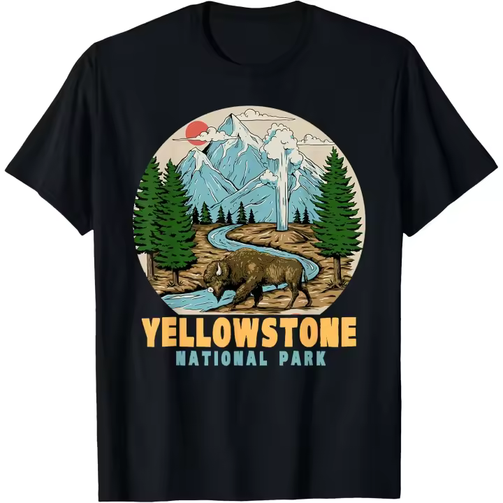 Yellowstone National Park Bison Retro senderismo Camping al aire libre camiseta para hombre - 1