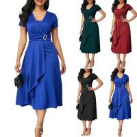 BUNO-Vestido de fiesta de cóctel para mujer, vestido informal con cuello en V, manga corta, cintura con cordones, asimétrico, dobladillo ancho, vestido de fiesta de noche - details 16