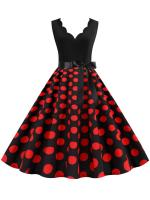Dot print summer women elegant vintage party casual sleevelss a line dress - details 28