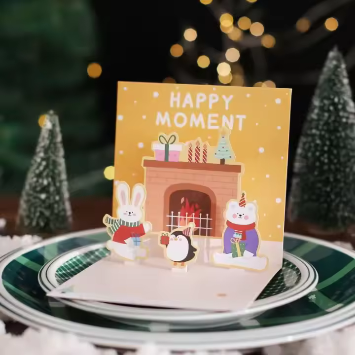 Tarjetas de Felicitación de Navidad 3D, invitaciones, letras bronceadas plegables, Feliz Navidad, hogar, fiesta de Navidad, decoración de sobres, regalos - 1