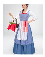 Nuevo Conjunto de traje étnico de cerveza Pastoral de chica de granja a cuadros azules de estilo francés - details 5