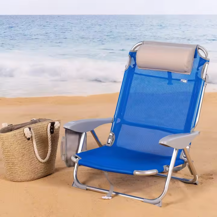 Sillas Plegables de Playa Paquete de 2 Multiposición Jardín, Terraca, Camping Diseño Beige - 1