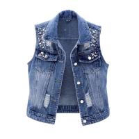 Chaleco Denim Vintage Chaleco Casual de Una Sola Pared para Mujeres Decoración de Cuentas Sueltas - details 1