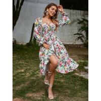 Vestido con cuello cuadrado para mujer, vestidos florales de manga larga, elegante y bonito, - details 20