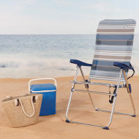 Silla plegable playa alta 5 posiciones a rayas azules y grises Aktive - details 1