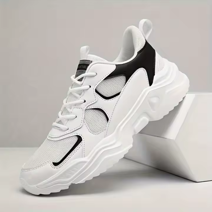 Zapatillas gruesas de malla transpirable para hombre - Zapatillas casuales blancas y verde azulado con suela de EVA, diseño con cordones para todas las estaciones - 1