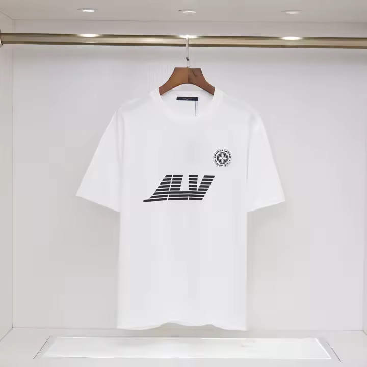 Camiseta Deportiva de Algodón Puro para Hombres Cuello Redondo, Estampado de Logo Delantero, Estilo Básico Casual para el Verano - 1