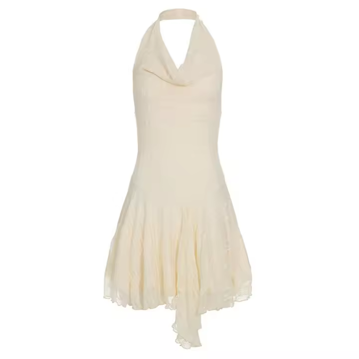BUNO-Talenza Vestido corto de encaje plisado sin mangas con espalda descubierta y cuello de encaje para mujer Y2k Vestido de fiesta de cintura alta para vacaciones en la playa 2025 - 1