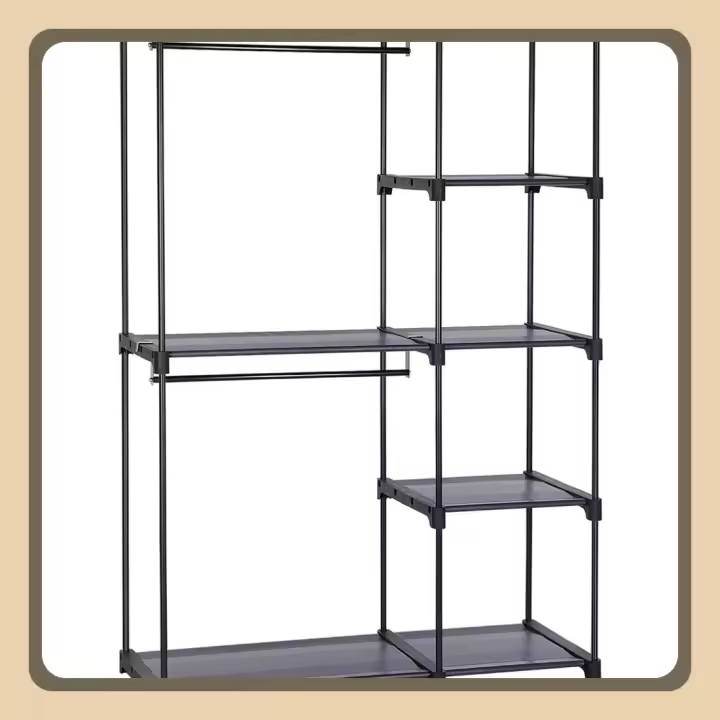 Armario de Ropa, Perchero, Burro Ropa, 112 x 43 x 165 cm, 2 Secciones para Colgar, con Compartimentos, Gran Capacidad, para Dormitorio, Salón, Lavandería, Gris RYG024G02 - 1