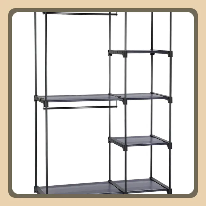 Armario de Ropa, Perchero, Burro Ropa, 112 x 43 x 165 cm, 2 Secciones para Colgar, con Compartimentos, Gran Capacidad, para Dormitorio, Salón, Lavandería, Gris RYG024G02 - 1