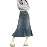 Nuevo diseño de nicho retro de cintura alta para mujer, falda de cola de pez, falda vaquera de corte acampanado de longitud media - details 2
