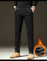 Ropa de marca, pantalones informales cálidos de lana para invierno, pantalones Cargo aterciopelados ajustados de trabajo de sarga marrón y gris con cintura elástica de algodón para hombre - details 10