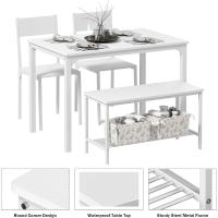 Juego de comedor de 4 piezas con mesa, 2 sillas y 1 banco. Conjunto de muebles de cocina de madera con estructura de acero. - details 13