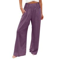 Pantalones largos sueltos de lino y algodón de pierna ancha para mujer con cintura elástica informal de primavera y verano - details 13