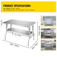 SucceBuy Mesa de preparación comercial plegable, 48 x 30 pulgadas. Mesa de trabajo comercial con estante inferior - details 0