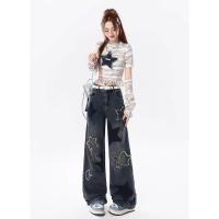Vaqueros Retro Americanos de Cinco Puntos Pantalones Holgados de Pierna Ancha para Mujer - details 6