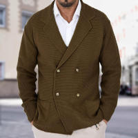 2025 Suéter de punto con doble botón y solapa fina para hombre, chaqueta Tre, ropa de moda de talla grande, otoño e invierno - details 4