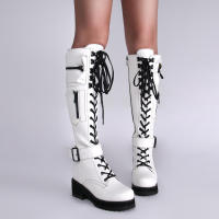 Botas de cuero con cremallera lateral para mujer, botines de tacón bajo a la moda, parte inferior gruesa con cordones, novedad de invierno de 2025 - details 5
