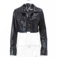 Chaqueta Corta de Moda Otoñal Cuello Doblado Estilo Y2K Abrigo Casual de PU con Decoración de Botón - details 8