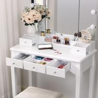 Mesa de Vestir Plegable con Espejo Blanco, 10 Bombillas LED, 5 Cajones, 2 Separadores, Organizador Móvil para Manualidades - details 5