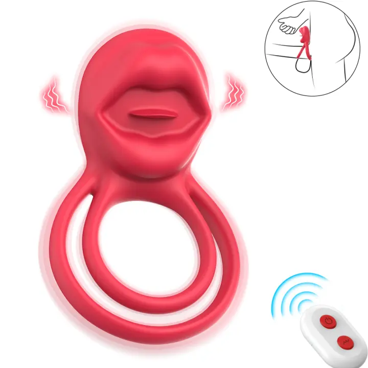 Anillo de Vibrador para Penis Estimulador de Punto G con Asiento de Boca de Rosa - 1