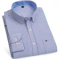 Camisa de manga larga para hombre de primavera y otoño 100% algodón Oxford Stripe Home Casual Large 5XL-6XL-7XL - details 6