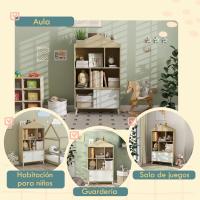 Estante de Madera para Niños 4 Compartimentos Diseño Abierto y Cajón Ideal para Habitación y Sala de Juegos Blanco y Natural - details 5