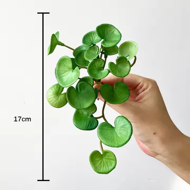 Plantas de hierba de moneda de cobre Artificial suave, hojas de hiedra falsas hechas a mano realistas, Mini ramo para colgar en la pared, decoración del hogar - 1