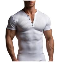 Camiseta de manga corta con cuello en V para hombre, ropa deportiva para correr, Fitness, musculosa, ajustada, informal, Verano - details 0