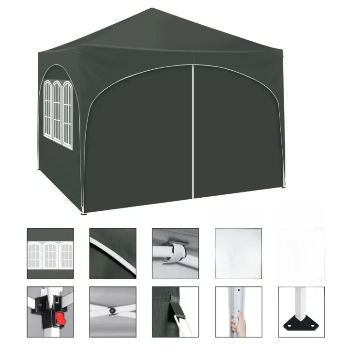 Gazebo plegable de 3x3m, con 4 paredes laterales, tienda de fiesta regulable en altura, gris - 1