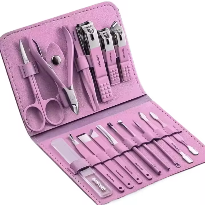 Juego de manicura 16 en 1, Kit de funciones completas, juegos profesionales de pedicura de acero inoxidable con estuche portátil de cuero, Idea de regalo - 1