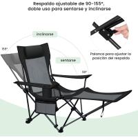 Respaldo Reclinable Ajustable, Reposapies Extraíble y Portavasos, Carga de 150 kg, Silla Portátil para - details 1