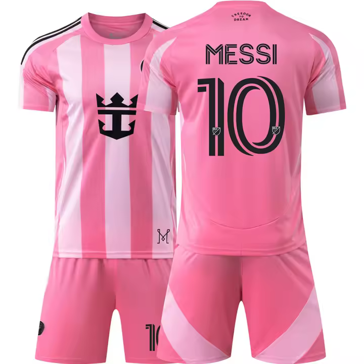 2526 Miami Jersey No. 10 Messi Major League Football Uniform Home Traje rosa para niños con calcetines - 1