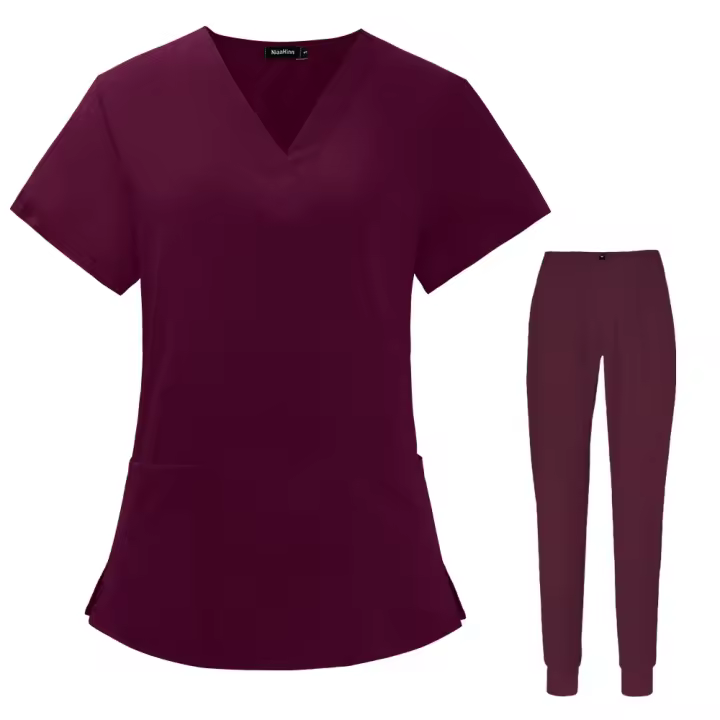 Conjunto de limpieza de farmacéutico, estomatología hospitalaria, odontología, médico, trabajo, enfermería, uniforme médico, moda con cuello en V de verano, - 1
