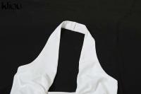 Kliou Halter fruncido mujeres Maxi vestido clásico sólido cuello bajo espalda descubierta elegante Simple bata femenina High Street Vestidos de vacaciones - details 4