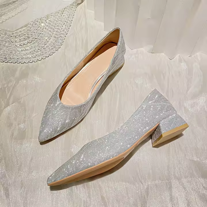 Nuevo cristal puntiagudo plata celebridad estilo de hadas niña dama de honor oro zapatos de boda tamaño pequeño zapatos individuales - 1
