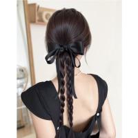 Estilo de Ballet, cola de caballo con lazo negro, extensión de cabello trenzado de boxeo, peluca de cola de poni, peluca trenzada de giro largo Natural para mujer - details 11